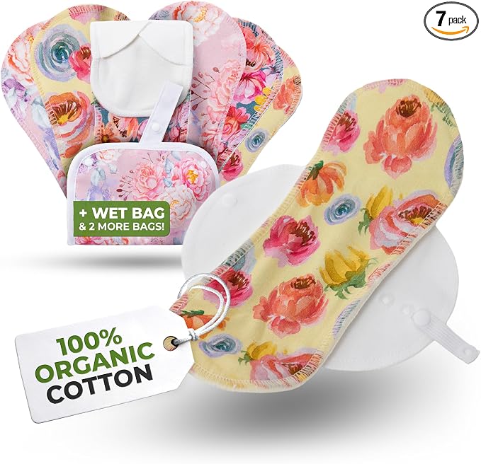 Organic Cotton Reusable Panty Liners for Women & Teens (Medium 7-Pack) – 100% Breathable & High-Temp Washable Cloth Panty Liners for Vaginal Discharge only – Gentle on Skin, Stay Fresh & Dry Daily