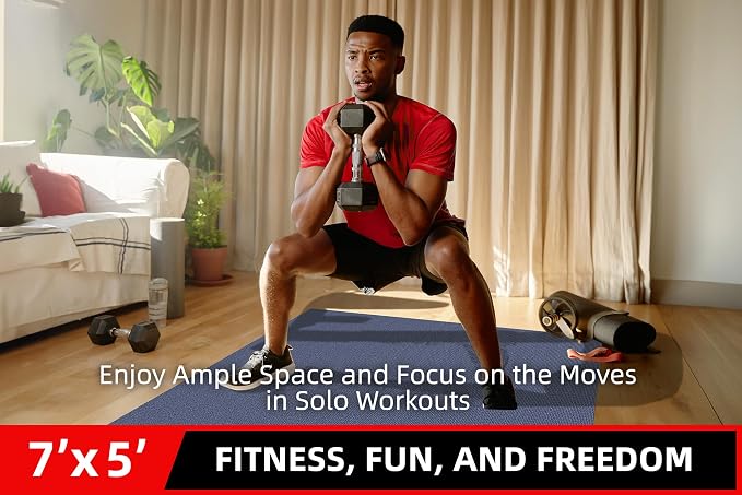 GymCope Large Exercise Mat for Home Workout,12‘x6’/10'x6'/9'x6'/8'x6'/7'x5'/6'x4' (7mm) Extra Thick Workout Mat, High-Density Gym Mat for Cardio, Jump Rope, MMA, Weights (Shoe-Friendly)