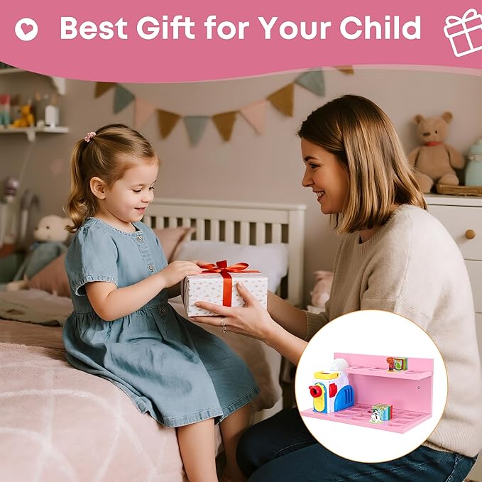 PHOENANCEE Floating Shelves for Little Tikes Story Dream Machine,Wall Shelf for Little Tikes Projector Books Audio Play Character Storage Tray Organizer for Toddlers and Kids Girls Boys,Pine(Pink)