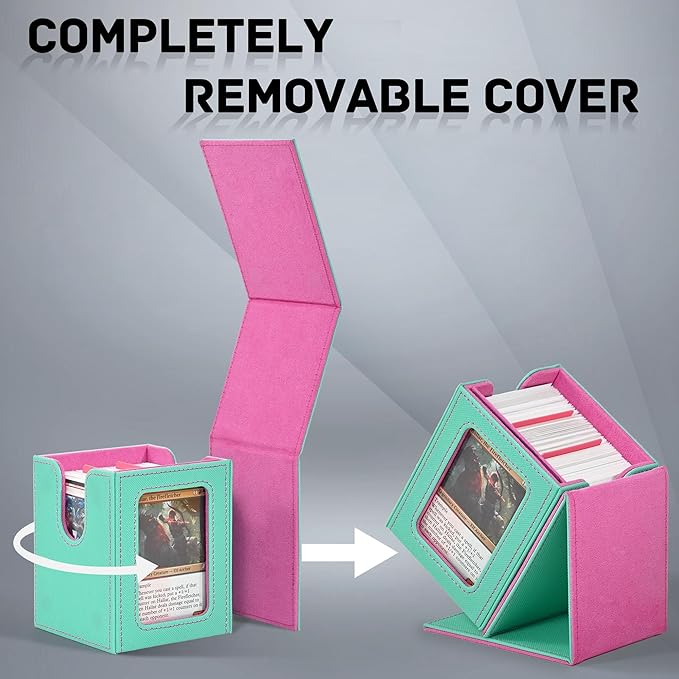 ZLCA MTG Deck Box with Commander Window Display, Trading Card Storage Box Holds 100 Double-Sleeved Cards Suitable for TCG/CCG/PTCG/EDH/Magic/Sport Cards (Aqua&Pink)