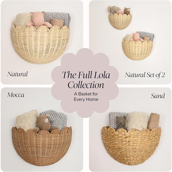 BEBE BASK Scalloped Wicker Wall Basket - The Original - 16 x 10 x 7 In | Handwoven Basket, Scalloped Décor Wall Hanging Baskets, Hanging Wall Basket, Rattan Wall Storage Basket for Home (Mocca)