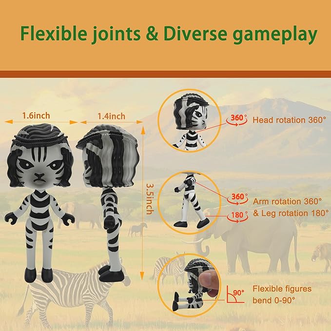 PLENTY MORE Forest Animal Theme Series Action Figure - 3.5 inches / 8cm Collectible Action Figure, Creative Forest Animal Toy, Educational & Fun Play for Ages 3+, Safe & Non-Toxic (Zeb Forest)