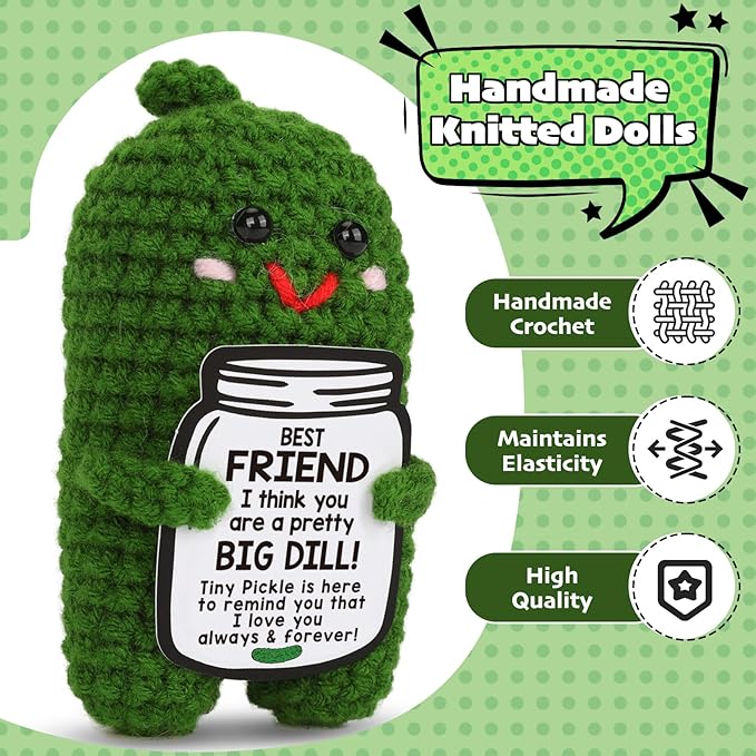MAMAGIFTREE Christmas Gifts for Friends, Birthday Gifts for Woman Unique Stocking Stuffer, Gag Gift and Friendship Gift for Bestie, Cute Birthday Gift for Bestie Coworkers - Handmade Crochet Pickle