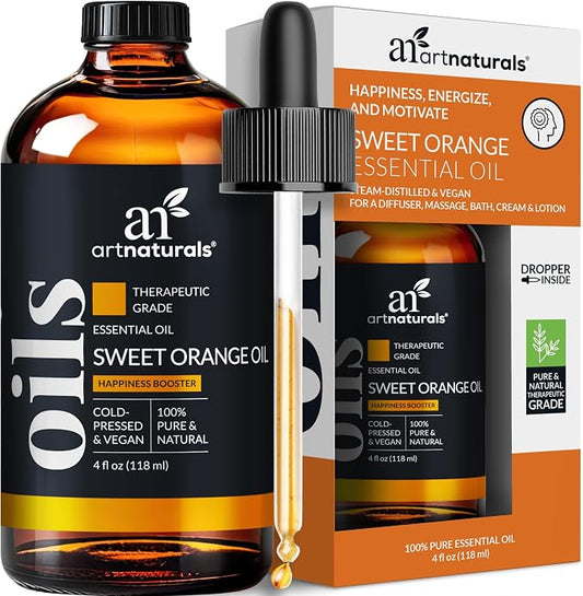 artnaturals Sweet Orange Essential Oil (4.0 Fl Oz / 118ml)- 100% Pure Undiluted Citrus Oil - Glass Bottle w/Dropper