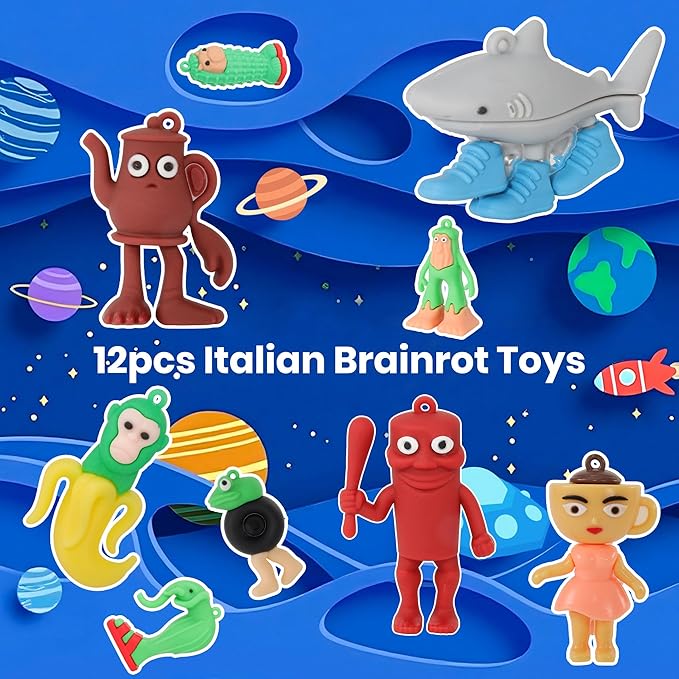 JDF® 12PCS Italian Brainrot Toys, Tralalero Tralala Action Figure, Brainrot Meme Shark Figures Toys 2.5inch, Unique Key Chain, Funny Animals Decor Gifts for Fans Room Office Figurine Decorations Doll