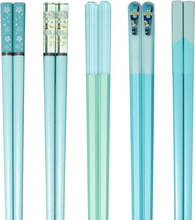 5 Pairs Blue Green Fiberglass Chopsticks Reusable Chopsticks Japanese Korean Chinese Non-Slip Chopsticks Dishwasher Safe, 9.6 Inches Long