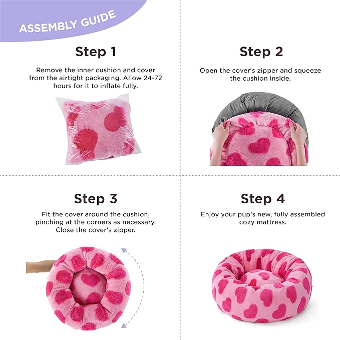 LE SURE Donut Small Dog Bed - Round Cat Beds for Indoor Cats Anti-Anxiety Calming Pet Beds, Washable Cute Modern Beds with Teddy Sherpa Plush & Anti Slip Bottom, 23 Inch, Heart Pink