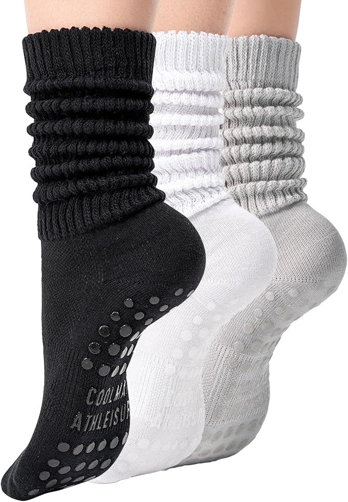 COOLMATE Pilates Socks with Grips for Women, Yoga Socks, Crew Non Slip Women for Barre, Pilates Gifts for Women