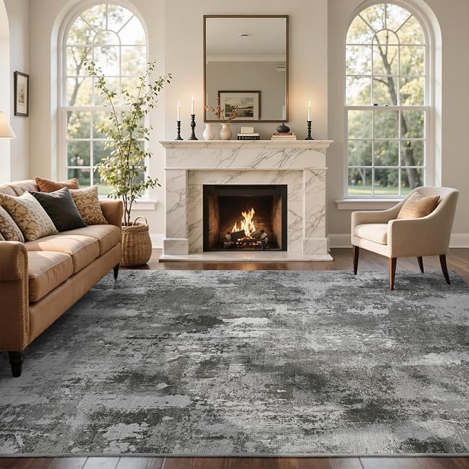 6x9 Ft Large Area Rugs for Living Room, Soft Non-Slip Washable Rugs Modern Abstract Pattern Carpet for Bedroom Indoor Floor Nursery Home Decor (Dark Grey)