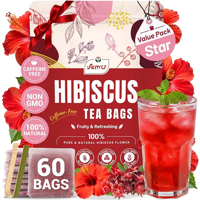 SKMTT Hibiscus Tea Bags, 60 Count, Hibiscus Flower Herbal Tea | 2g/Bag, Refreshing Tart Flavor, Caffeine-Free, Non-GMO