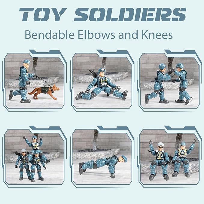 HAPTIME Army Men Action Figures with Weapons, Toy Soldiers for Boys, Plastic Army Toys for Boys 6-8, Birthday Gift for Military Collectors (6Pcs Blue)