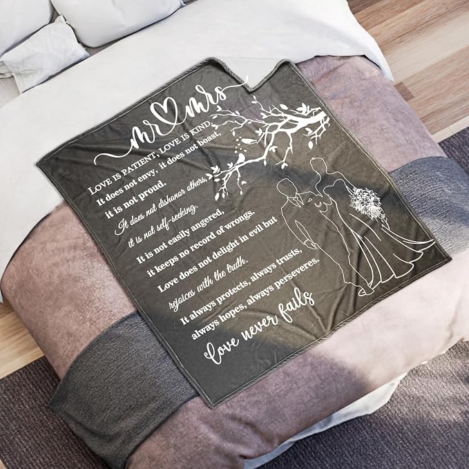 Wedding Gifts for Couples, Bridal Shower Gifts for Bride to Be Soft Blanket | Anniversary Mr and Mrs Gifts, Wedding Gifts for Newlyweds Wedding Throw Blanket 60*50 Inch (Gray)