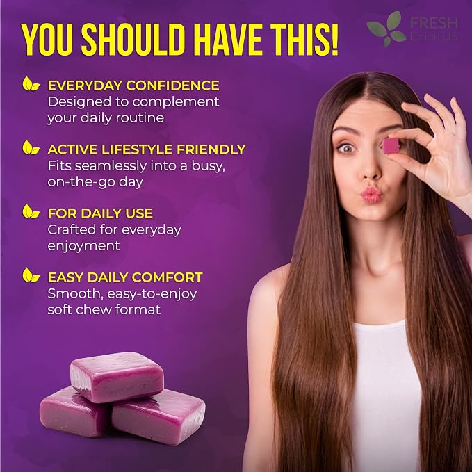 FreshDrinkUS, Premium Hair Growth Soft Chews | 90 Count | Daily Beauty Soft Chews – Delicious Chewable Formula for Everyday Hair Care Routine – Non-GMO, Gluten Free, Dairy Free