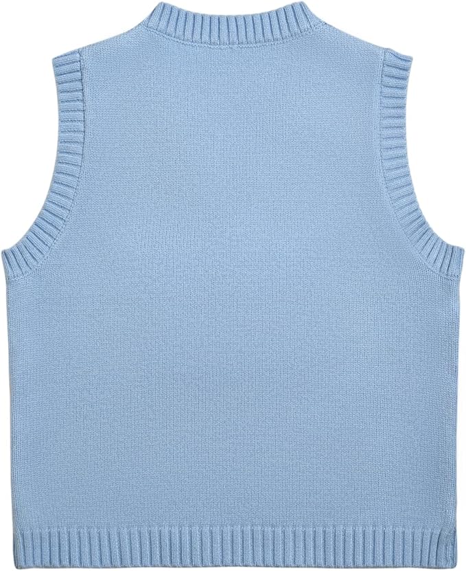 Women's Sweater Vest,Y2K Sleeveless Pattern Preppy Style Knitted Crop Tank Top for Girl