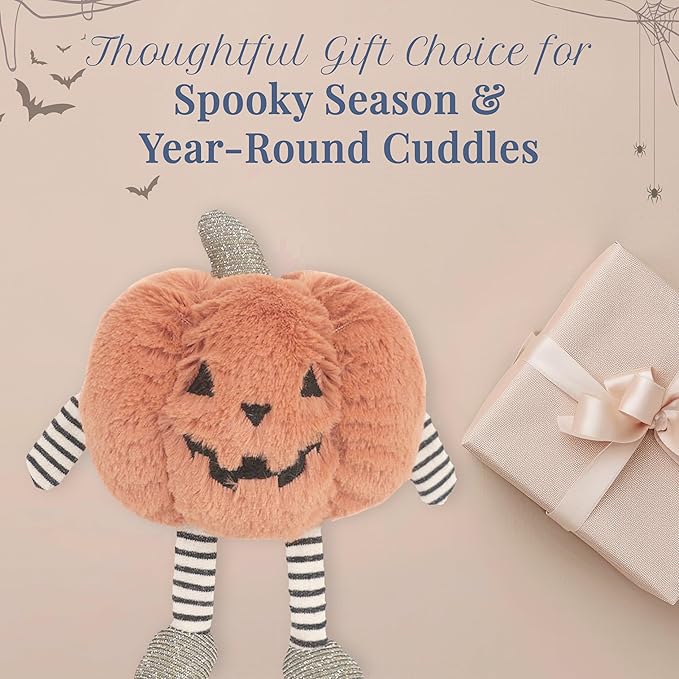 MON AMI Baby Boo Jack O' Lantern Plushie – 6.5” Orange Halloween Pumpkin Stuffed Toy with Striped Arms & Legs | Spooky Plush Toy Gift for Boys, Girls, Toddlers | Perfect for Halloween Prop & Décor
