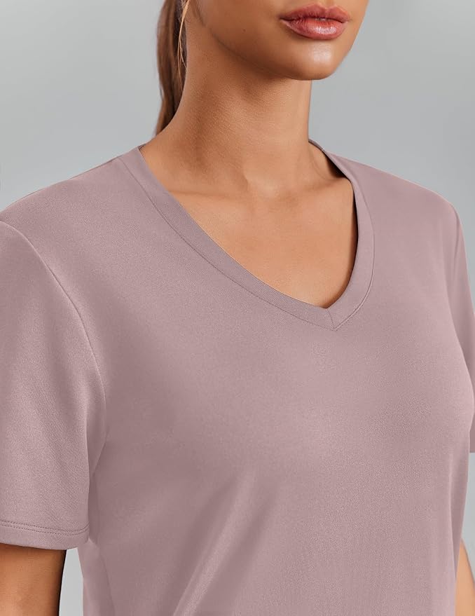 PINSPARK Soft Workout Tops for Women Short Sleeve V Neck Moisture Wicking UPF 50+ Sun Protection Quick Dry Gym Shirts
