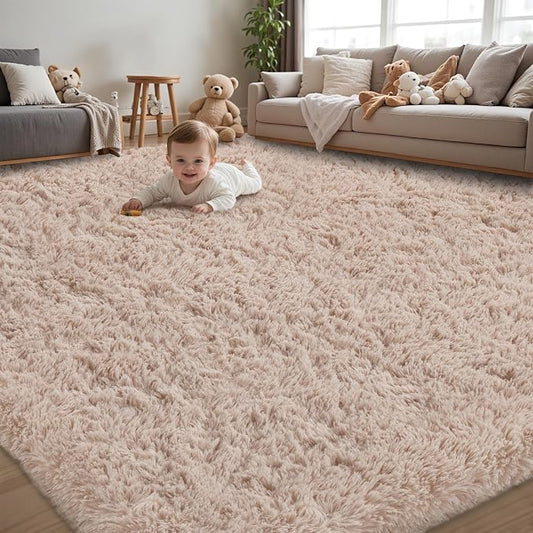 6x9 Area Rug for Living Room:Ultra Soft Fluffy Shag Beige Rugs,Large Fuzzy Plush Indoor Non Slip Carpet Washable Rug for Bedroom Kids Nursery Office Dorm Modern Decor(Beige 6'x9')