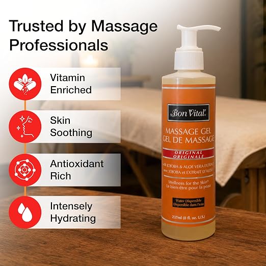 Bon Vital' Original Massage Gel for a Versatile Massage Foundation to Relax Sore Muscles and Repair Dry Skin, For Massage Therapists Who Want Superior Glide & Gentle Friction for Clients, 8 Oz Bottle