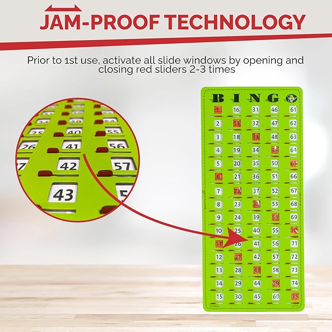 MR CHIPS Jam-Proof Finger Tip Master Bingo Card with Sliding Windows Large Cardboard Calling Cards Green Style