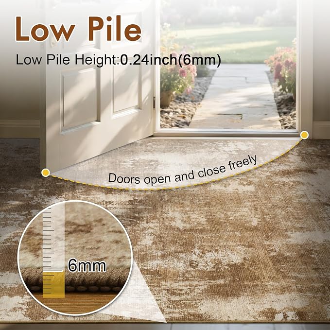 4Ft Round Area Rugs for Living Room, Soft Non-Slip Washable Rugs Modern Abstract Pattern Carpet for Bedroom Indoor Floor Nursery Home Decor (Brown)