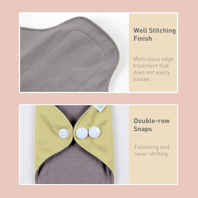 Langsprit Cotton Reusable Period Pads for Women, Washable Pads Menstrual, Regular Absorbency Cotton Cloth Menstrual 3pcs Set with Mini Wet Bag, Suitable for Menstrual Period