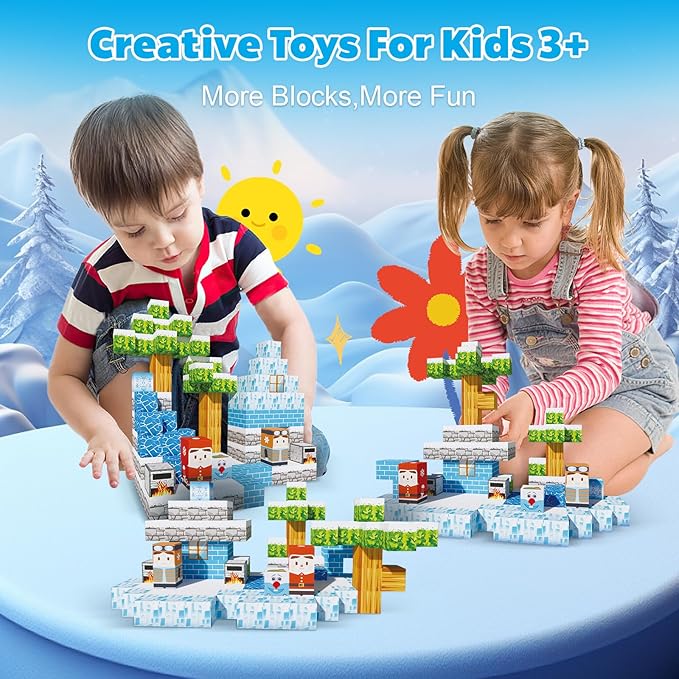 Magnetic Blocks - Build Mine Frozen Magnet 3D World Set, Magnetic Tiles LE Building go Blocks Toddler Toys STEM Sensory Outdoor Toys for 3+ Year Old Boys & Girls, Creative Kids Games Kids Toys-130PCS