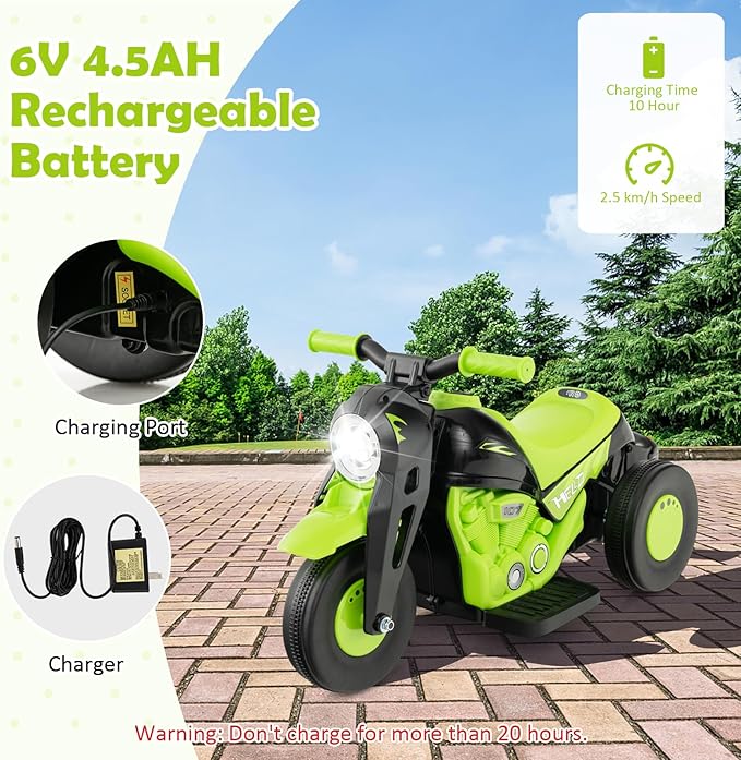 HONEY JOY Ride On Motorcycle, 6V Toddler Motorcycle with Bubble Maker, LED Light, Music, Foot Pedal, Forward/Backward, 3-Wheel Battery Powered Electric Motorcycle for Kids, Gift for Boys Girls (Green)