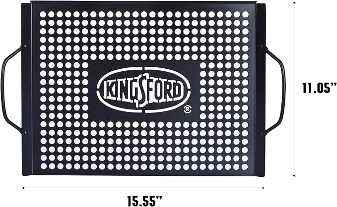 Kingsford Non-Stick Grill Topper Pan, Heavy Duty Carbon Steel BBQ Grilling Tray with Handles, Perforated Surface Helps Keep Small Foods from Falling Through Grates, 15.55 x 11.05 Inch - 6 Pack