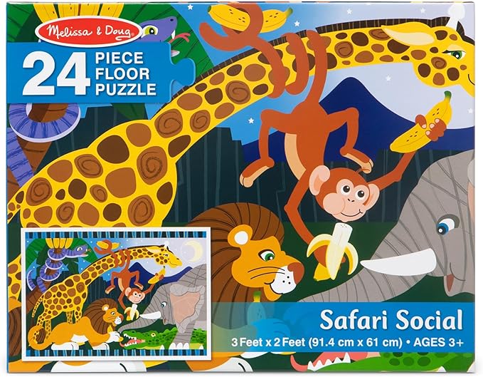 Melissa & Doug Safari Social Jumbo Floor Puzzle (24 Pieces, 2 x 3 Feet), Jigsaw Puzzle for Preschoolers and Kids Ages 3+ - FSC Certified