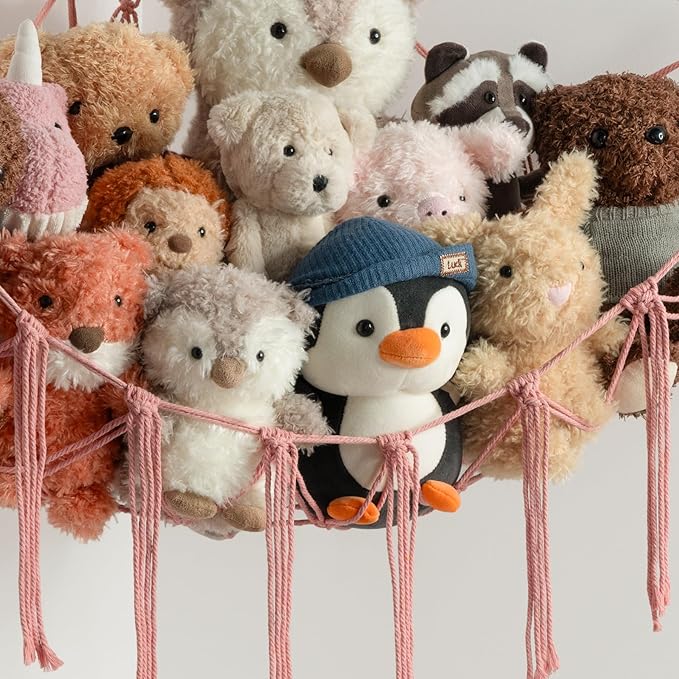 Stuffed Animal Storage Hammock or Net Corner - Large Toy Hammock Net for Stuffed Animals Room Decor - Cute Stuff Animal Organizer Plush Holder - Kids Baby Nursery Essentials Wall Bedroom Home Decor