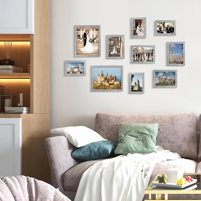 upsimples 10 Pack Picture Frames Collage Wall Decor for Mounting or Tabletop Display, Photo Gallery Frame Set for Family, Multi Sizes Including 8x10, 5x7, 4x6, Gray | Multi Picture Frames Collage Wall Decor, Gallery Wall Frame Set, Gift For Christmas, ...