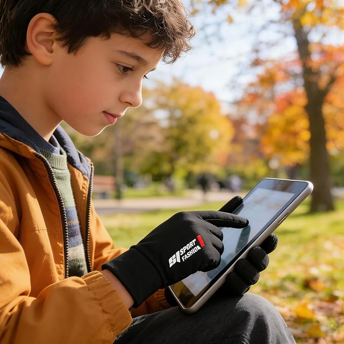 Kids Gloves for Girls Boys - Touchscreen Full Finger Cycling Sun Gloves, Non-Slip Outdoor Gloves 7-15Yrs Spring Autumn