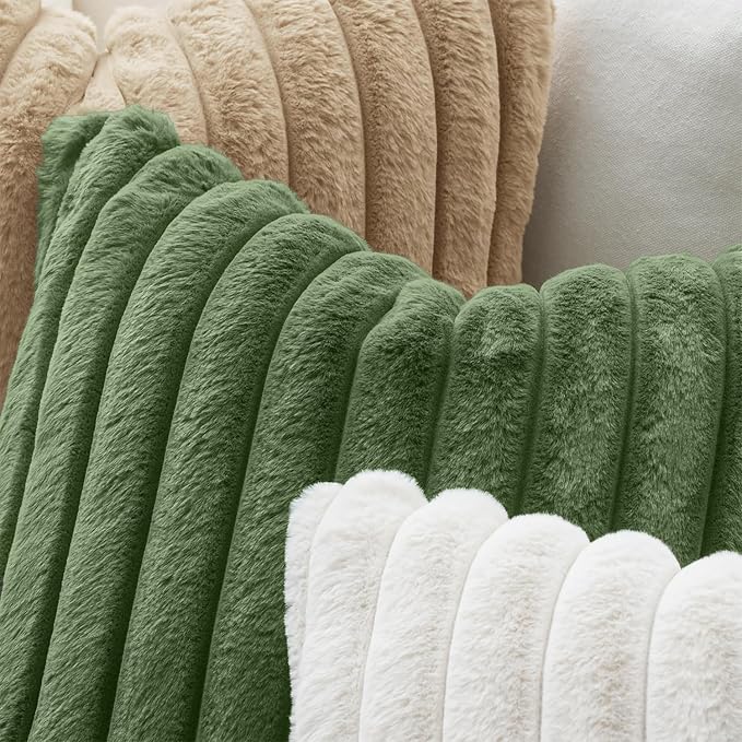 MIULEE Faux Fur Decorative Euro Sham Pillow Covers 24x24 Moss Green 2 Pack | Modern Soft Plush Couch Pillows, Cozy Fluffy Cushion Covers for Sofa Bed Living Room Home Decor