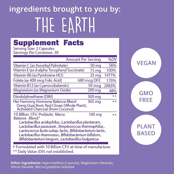 Happy Healthy Hippie Menopause Support for Women, DIM & Probiotics, 60 Ct | Supports Estrogen Metabolism for Hot Flashes & Night Sweats - 10 Billion CFU Probiotic with Dong Quai, 30 Servings