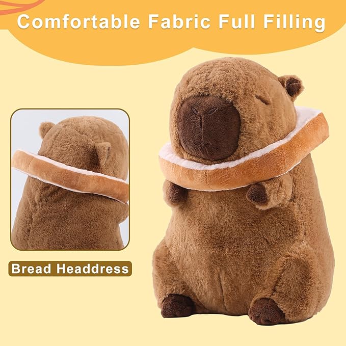 Capybara Plush Cute Capybara Stuffed Animal Kawaii Plush with Wearable Toast Headgear Bread Capybara Gifts Cute Plush Pillow Birthday for Boys Girls 12 Inch