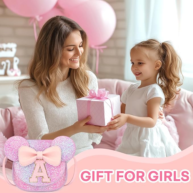mibasies Toddler Purse Girl Gifts: Girls Birthday Gifts for 3-8 - Toys for Ages 2-4 Girls Mouse Ears Purse, Purple Rainbow, Letter A