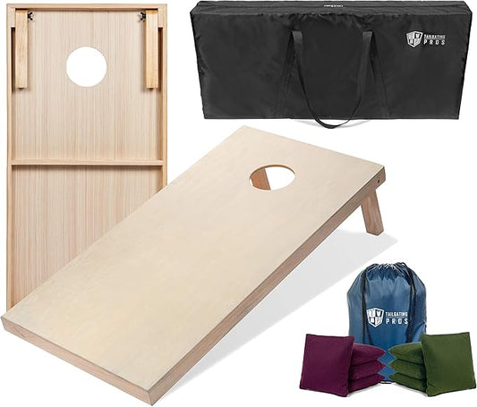 Tailgating Pros Cornhole Boards - 4'x2' & 3'x2' Cornhole Game w/Carrying Case & Set of 8 Corn Hole Bags - 150+ Color Combos! Optional LED Lights