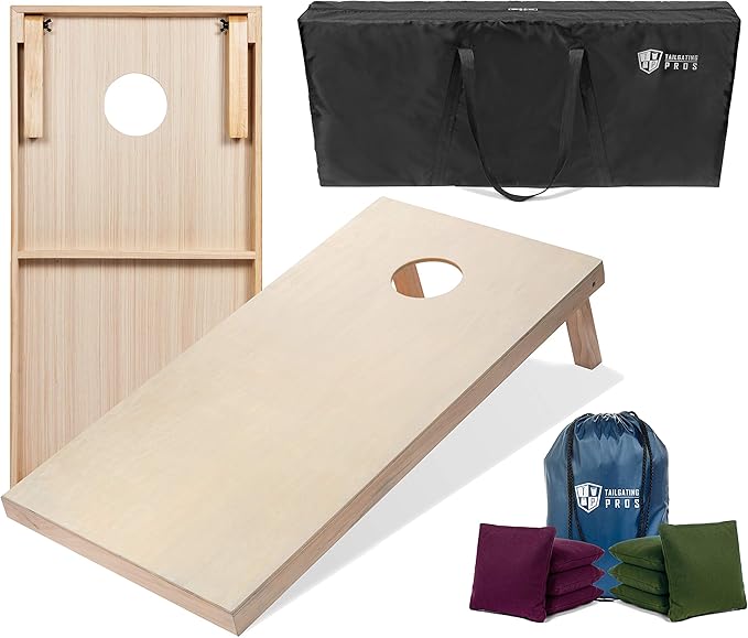 Tailgating Pros Cornhole Boards - 4'x2' & 3'x2' Cornhole Game w/Carrying Case & Set of 8 Corn Hole Bags - 150+ Color Combos! Optional LED Lights