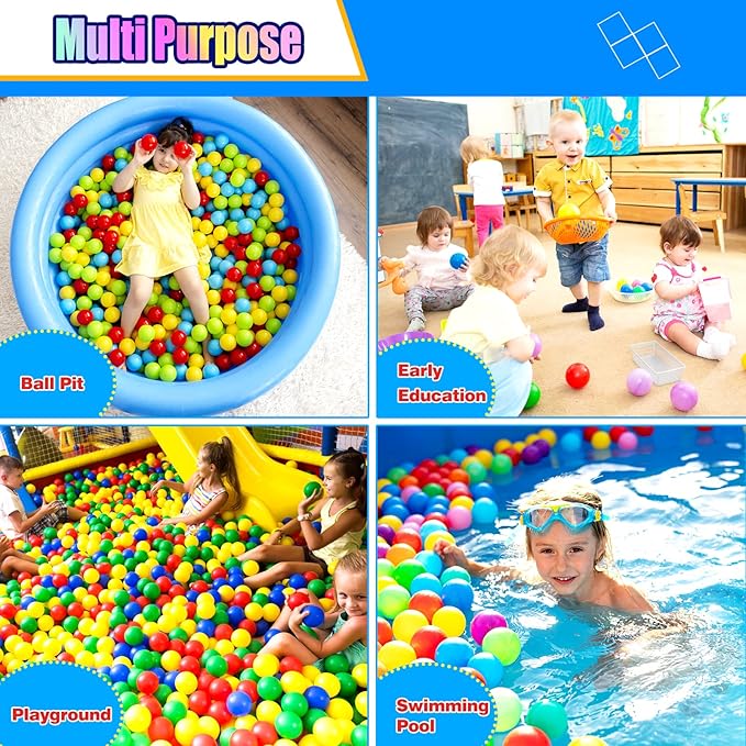 100 Ball Pit Balls for Kids, Plastic Balls for Ball Pit, Play Balls for Toddlers Babies, Ideal for Ball Pit, Kiddies Pool, Indoor Playpen