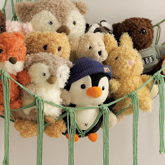 Large Stuffed Animal Hammock Corner Net for Toys Storage Hanging Stuff Animal Organizer Holder Black White Room Bedroom Nursery Decor Organization