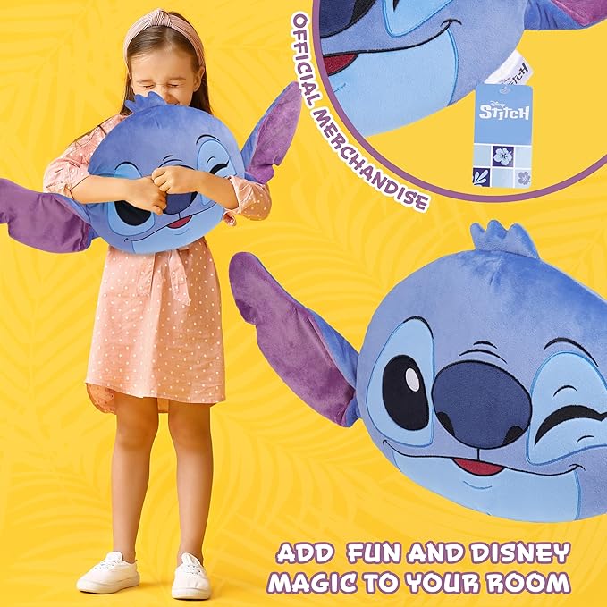 Disney Stitch 3D Plush Cushions for Bed Travel, Cute Cuddle Pillow Stuffed Character Pillow, Bedroom Accessories, Room Decor, Gifts for Kids (Blue/Purple Stitch, L14.17 x W11.81)