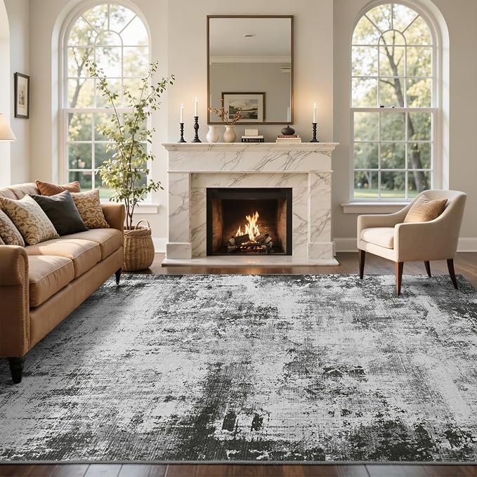 5x7 Ft Area Rugs for Living Room, Soft Non-Slip Washable Rugs Modern Abstract Pattern Carpet for Bedroom Indoor Floor Nursery Home Decor (Grey)