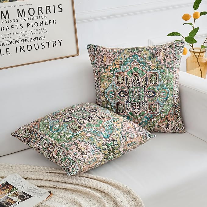 Boho Throw Pillow Covers 24x24 inch Set of 2,Boho Vintage Carpet Pattern Antique Ethnic Decor Double Sided Pattern Cushion Cover Soft Pillow Case Living Sofa Room Bed Square Pillow Cover