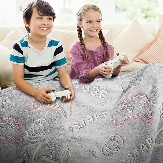 Glow in The Dark Blanket for Boys, Gamer Blanket Gifts for Kids, Game Controller Throw Blanket for Home Decor, Soft Warm Toys Birthday Gifts for Teens Men Boyfriend 50"x60"