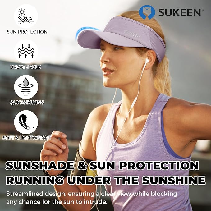 Sukeen Lightweight Sports Sun Visor Hat for Men Women | Packable, breathable, quick-dry, UPF50+ cooling visor hat, stretch fit, for running, tennis, golf, pickleball, softball