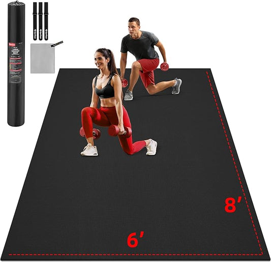 GymCope Extra Large Exercise Mat, 10'x6'/9'x6'/8'x6'/7'x5'/6'x4'(8mm) Thick Workout Mat for Home Gym & Garage Flooring, Shoe-Friendly, High-Density, MMA, HIIT, Weight Lifting, Cardio&Strength