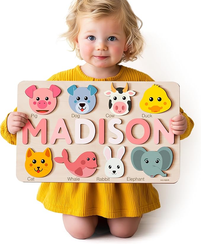 | Personalized Name Puzzle Set | Includes Wooden Puzzle, Optional Engraved Message, Stand & Premium Gift Package | Handmade, Educational Baby Gift (Ages 0–3)