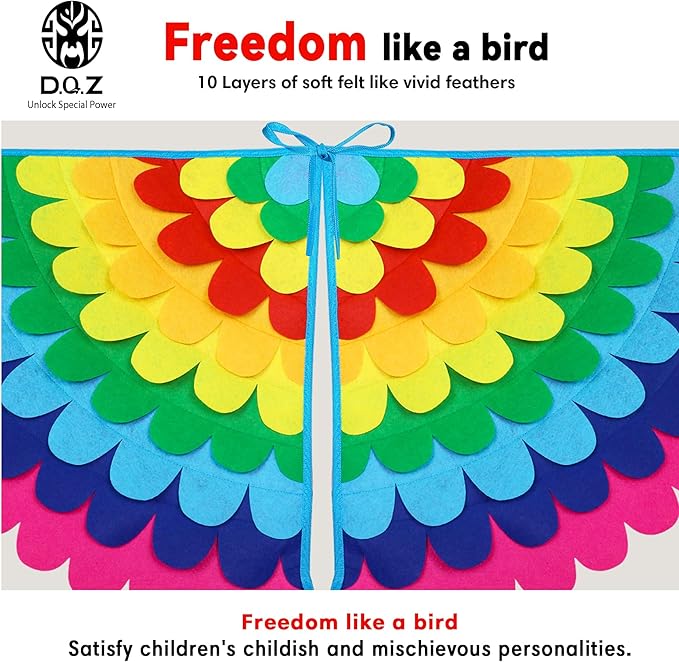 D.Q.Z Bird-Wings-Costume for Kids Dress Up, Felt Feathered Owl Parrot Chicken Animal Role Play Costume, Gift for Girl Boys