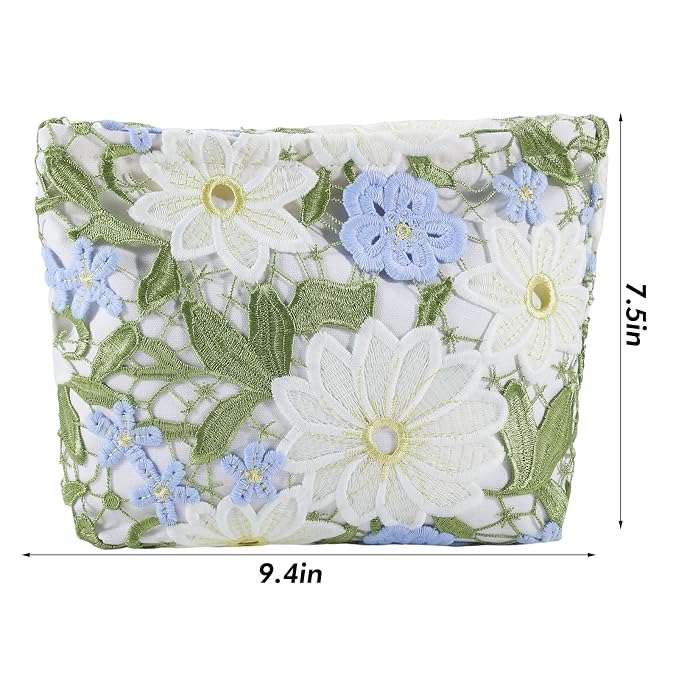 ZLFSRQ Lace Flower Makeup Bag Travel Cute Floral Cosmetic Bags for Women Large Toiletry Pouch Zipper Cosmetic Pouch for Purse Aesthetic Make up Organizer Bag Portable Toiletry Bags