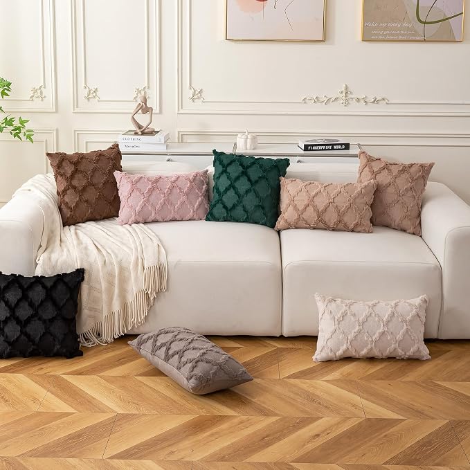 Set of 2 Soft Moroccan Throw Pillow Covers 16x16 Inch Plush Boho Decorative Pillow Cover Accent Cushion Case for Couch Sofa Bed, Black